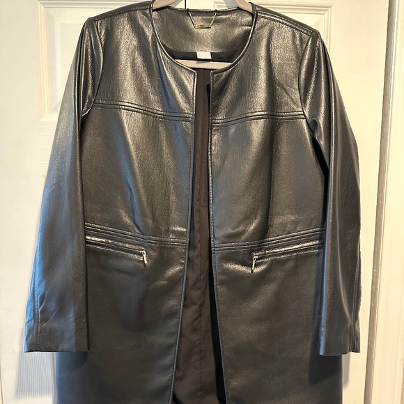 Chico's Edge to Edge Faux Leather 3/4 Jacket Black - Picture 1 of 4